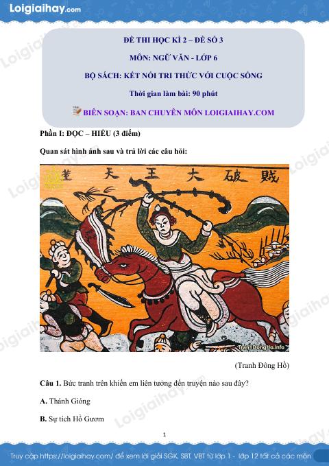Đề thi học kì 2 Văn 6 Kết nối tri thức - Đề số 3